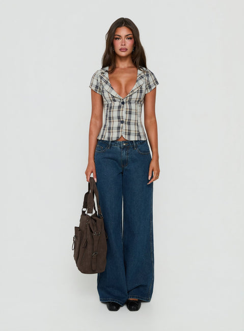 Alexandrea Plunge Button Up Top Check