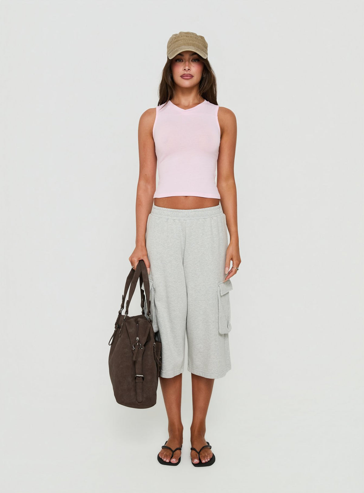 Camrynn High V Boxy Tank Top Pink