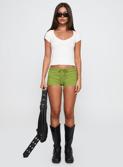 back view of model wearing Princess Polly Lovely Day V Neck Top White Short Sleeves V-Neck 