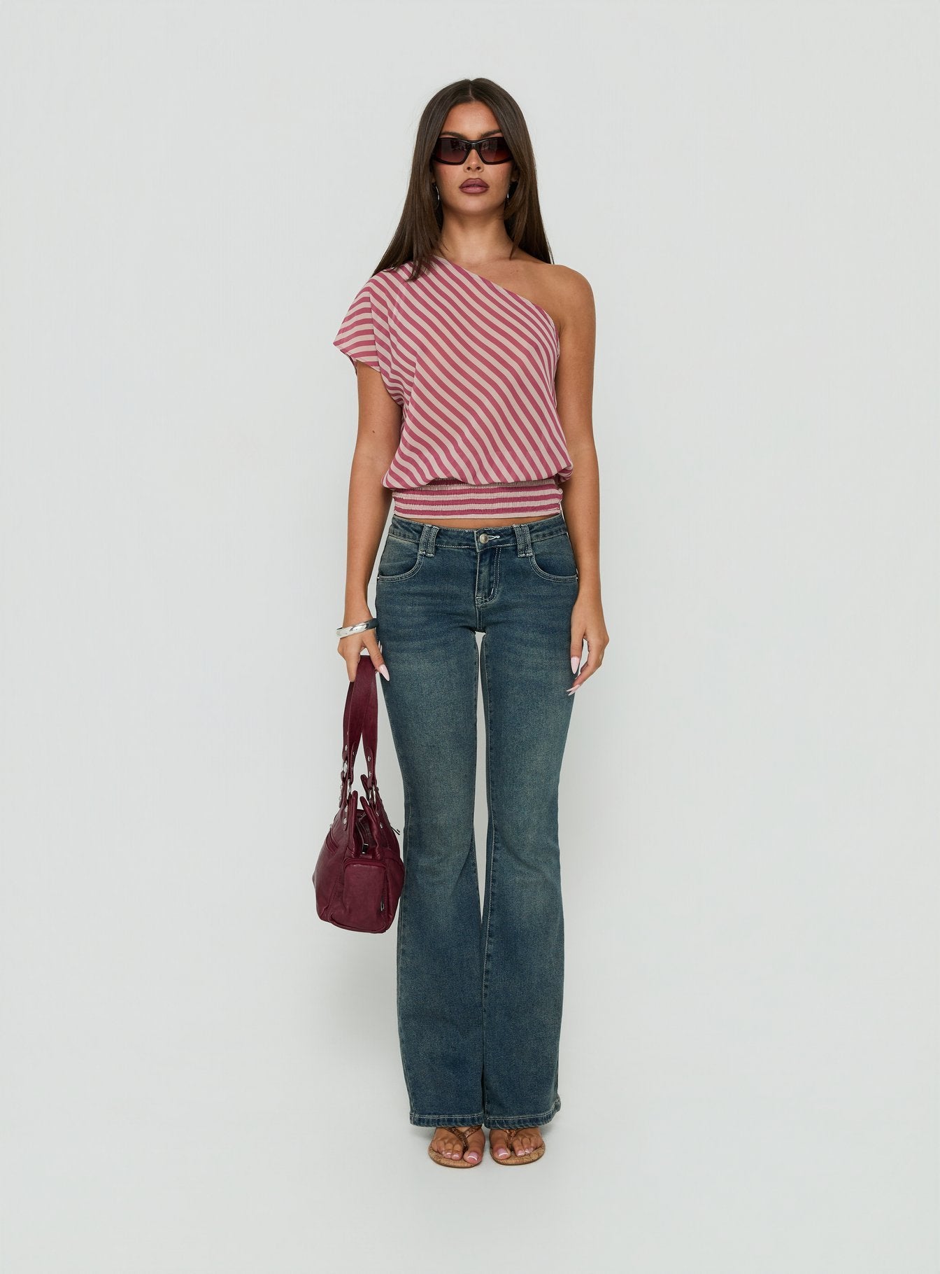 Larissah One Shoulder Top Pink Stripe