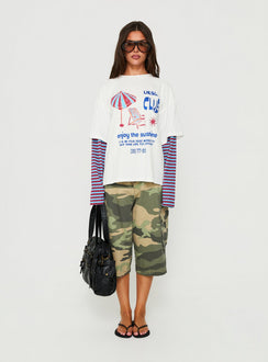 Enjoy The Sunshine Layered Long Sleeve Graphic Tee White / Blue Stripe