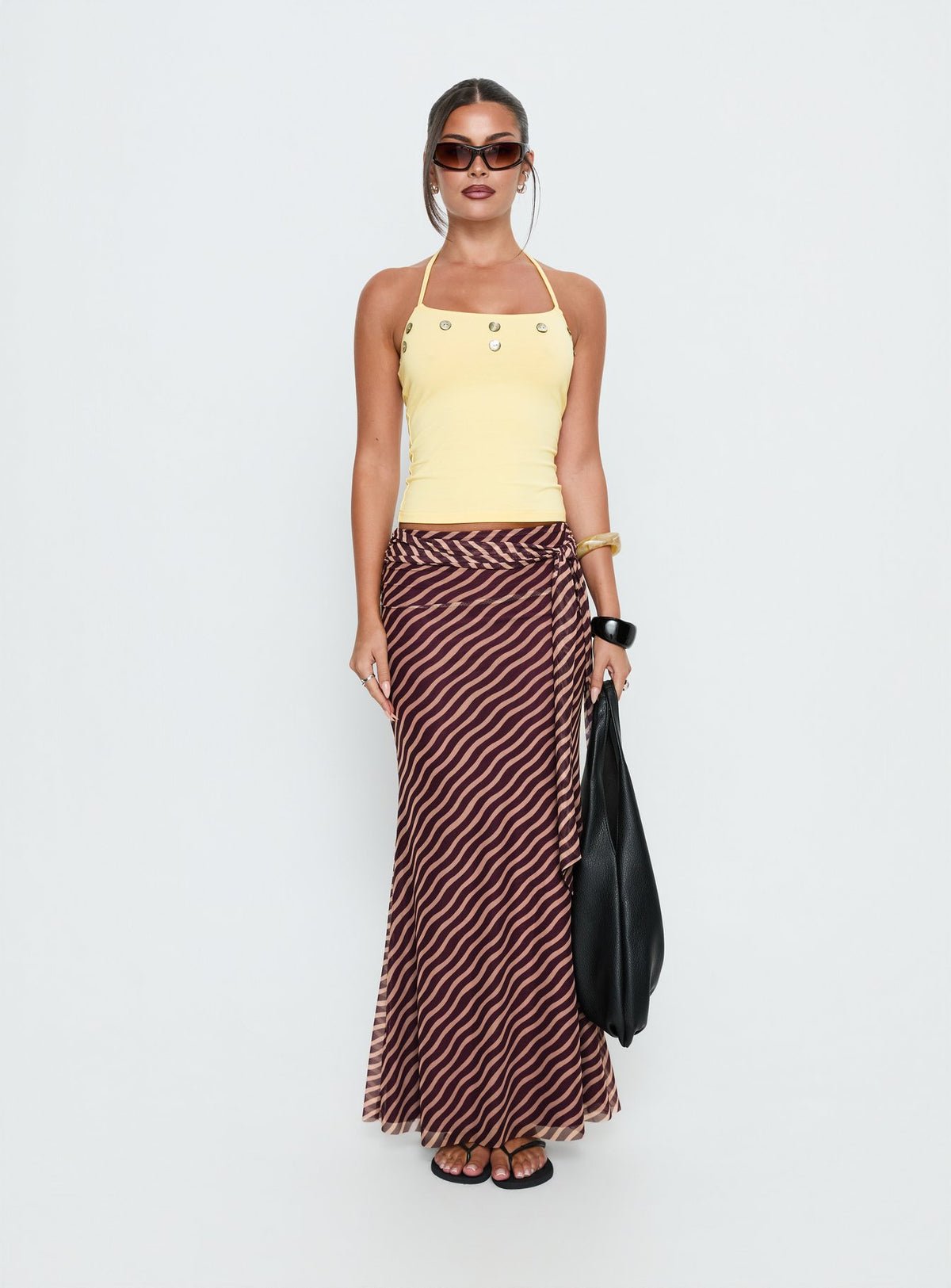 Caviar Tie Maxi Skirt Brown Stripe Tall