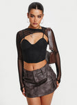 Long sleeve mesh crop top Strappy design, ruching detail, adjustable straps for under top, cannot be worn separately  Good stretch, lined bust  Princess Polly Lower Impact