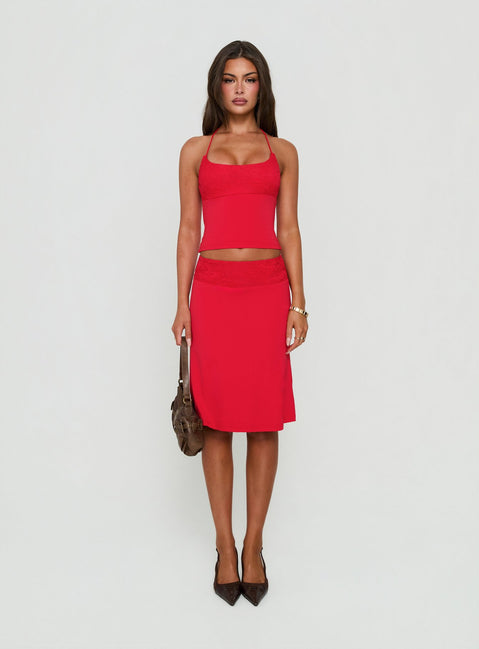 Zenaide Lace Detail Halter Tank Top Red
