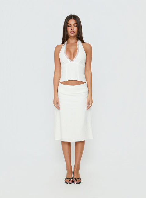 No Pressure Lace Trim Halter Top White