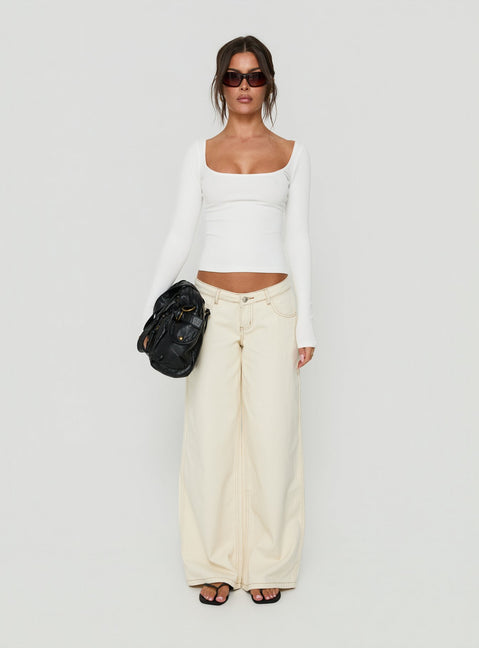 Baseline Rib Scoop Neck Long Sleeve Reversible Top White