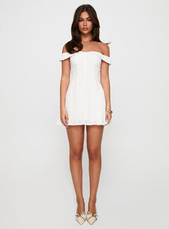 Rosebud Broderie Off The Shoulder Mini Dress | White | Womens | Princess Polly Rosebud Broderie Off The Shoulder Mini Dress | White | Womens | Princess Polly