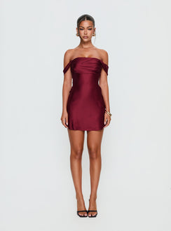 Zabbarra Off The Shoulder Mini Dress Burgundy