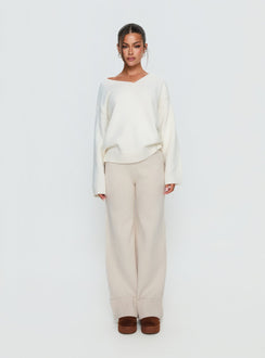 side view of model wearing Princess Polly Shinead Cuffed Pants White High Rise Pants 