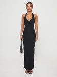 front view of model wearing Princess Polly Spicy Maxi Dress Black Petite Plunger 