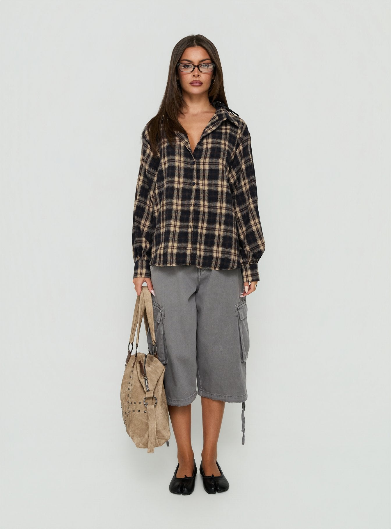 Video Games Long Sleeve Flannel Button Down Top Check Multi