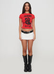 front view of model wearing Princess Polly Texas Baby Tee Red Short Sleeves Crew Neck 