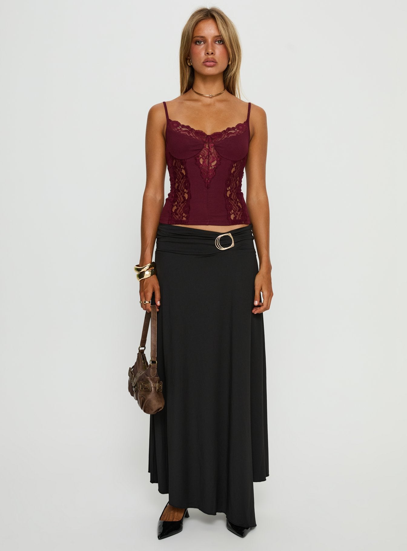 Rhiara Lace Trim Top Cherry | Princess Polly