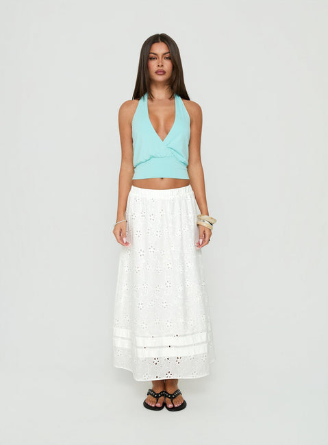 Isolie Tiered Maxi Skirt White Anglaise