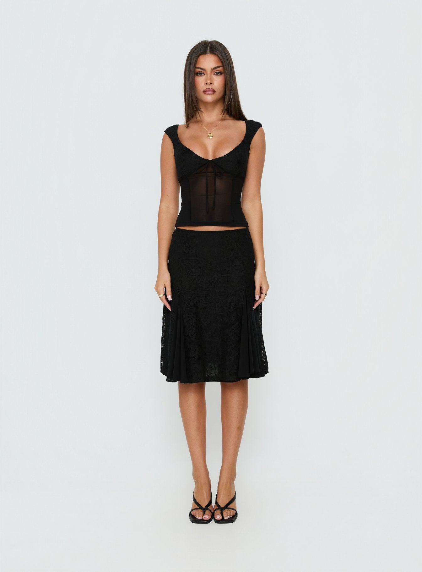 Quani Lace Midi Skirt Black | Princess Polly