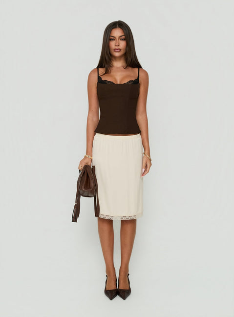 Bella Lace Trim Midi Skirt Cream