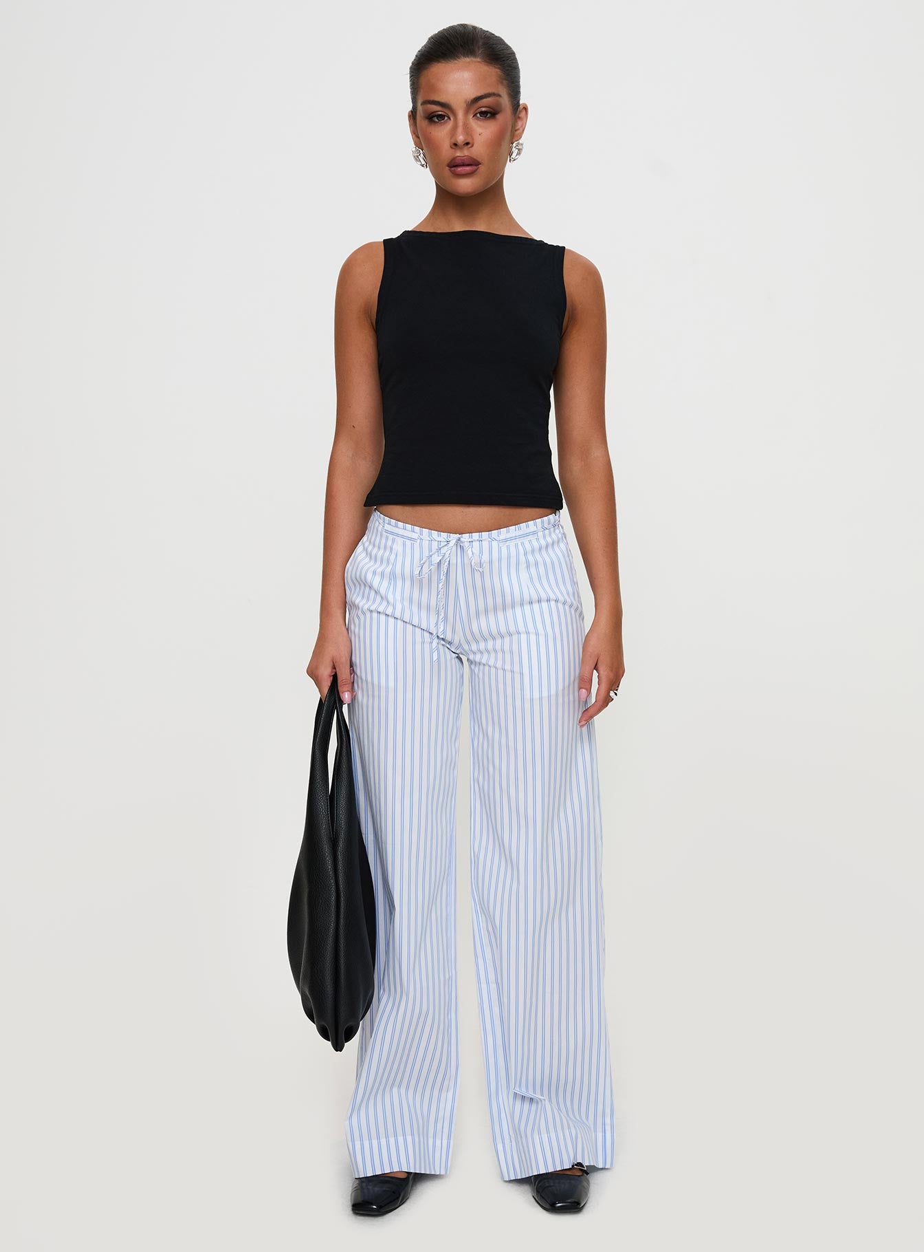 Collied Low Rise Pants Blue / White Stripe | Princess Polly