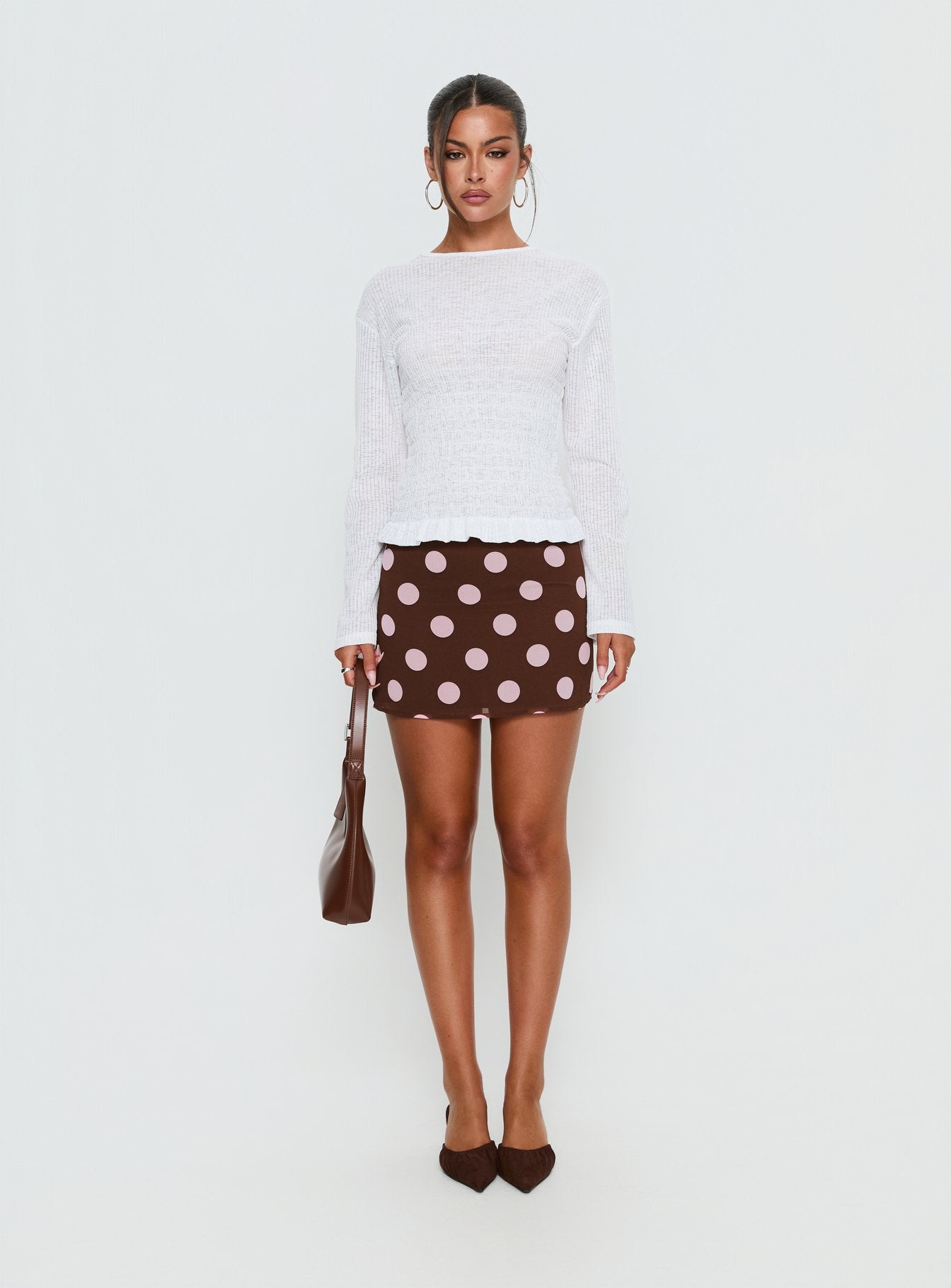 Bradly Shirred Long Sleeve Top White