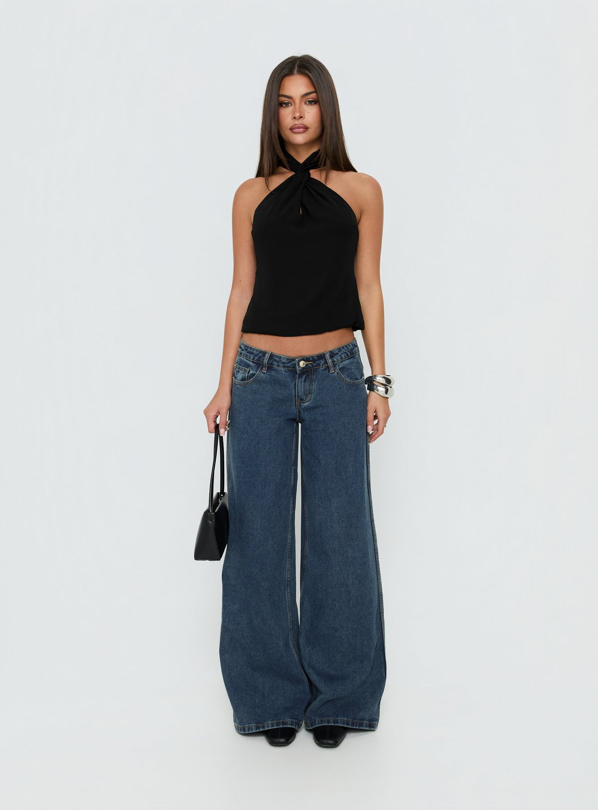 Picco Ultra Low Rise Wide Leg Jeans Dark Blue Wash Petite