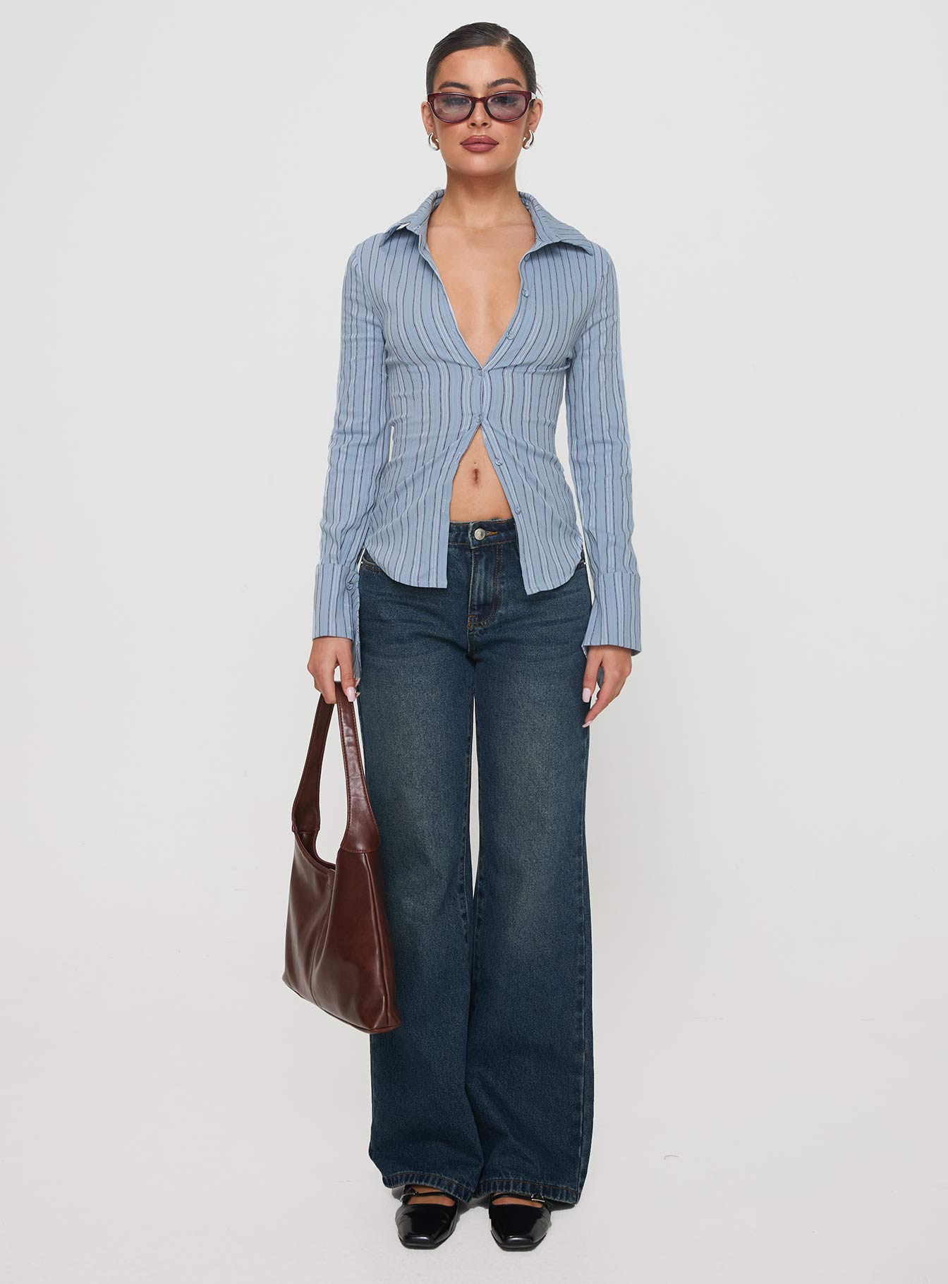 Madlin Long Sleeve Top Blue Stripe | Princess Polly