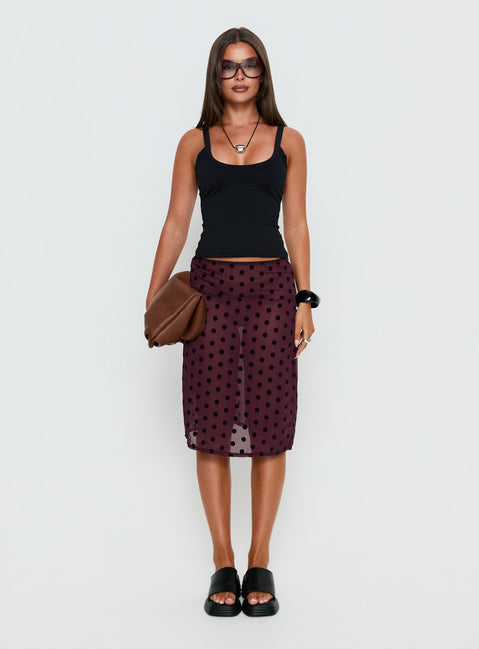 Evani Sheer Chiffon Midi Skirt Polka Maroon