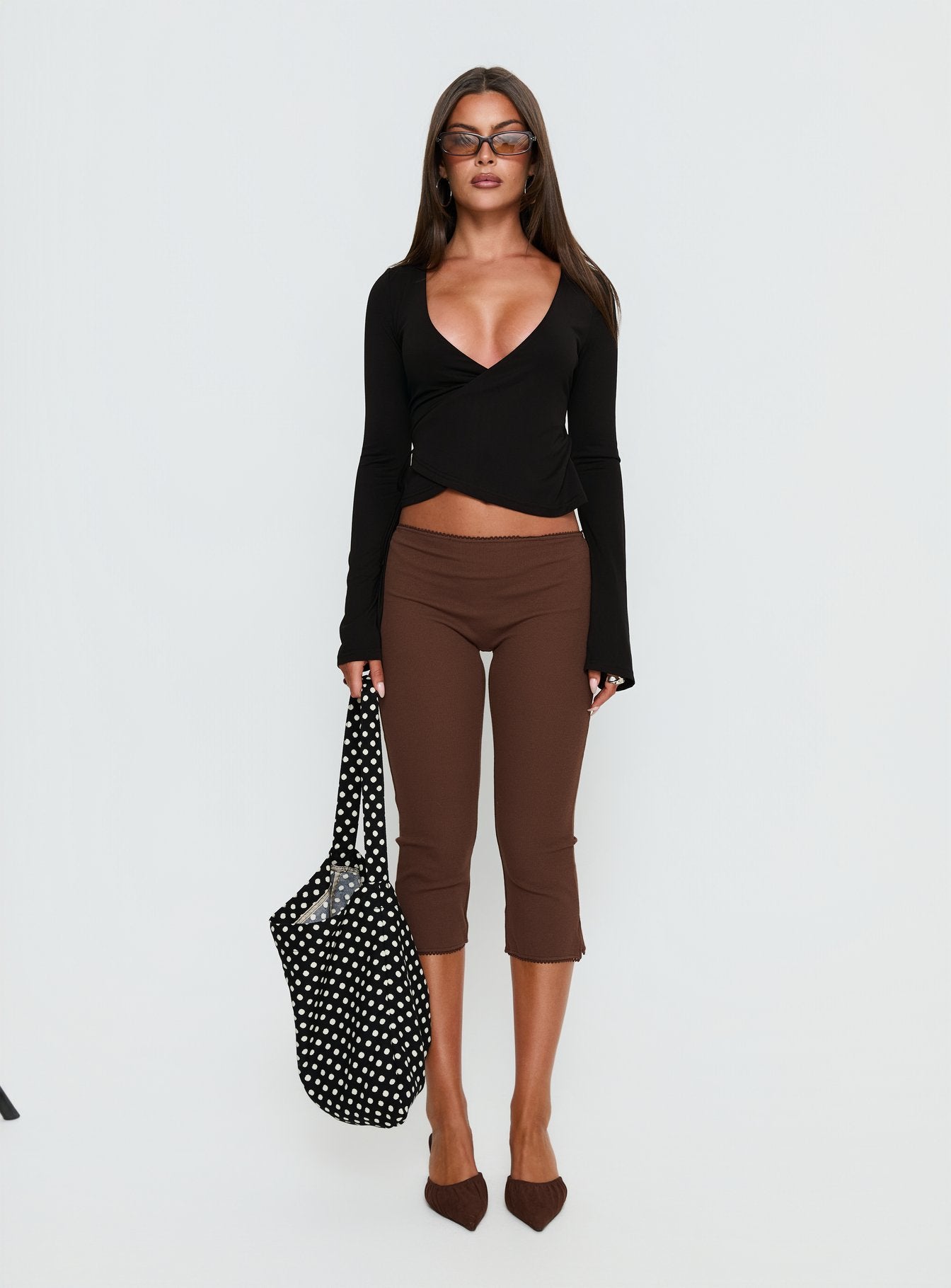 Stefanee Long Sleeve Wrap Top Black