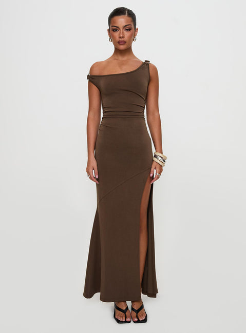 Rios One Shoulder Maxi Dress Brown | Princess Polly Rios One Shoulder Maxi Dress Brown | Princess Polly
