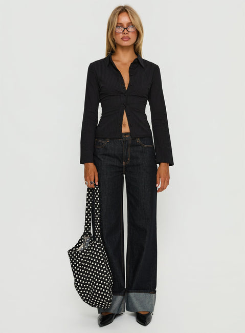 Emersonne Button Up Top Black