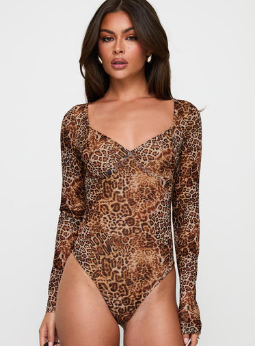 Elixia Long Sleeve Bodysuit Leopard
