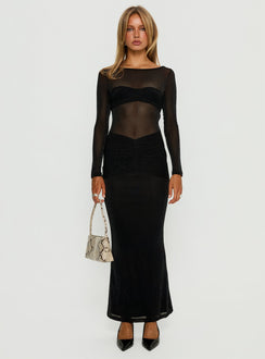 Joceline Long Sleeve Sheer Maxi Dress Black Shimmer