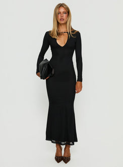 Adesa Long Sleeve Keyhole Plunge Maxi Dress Black
