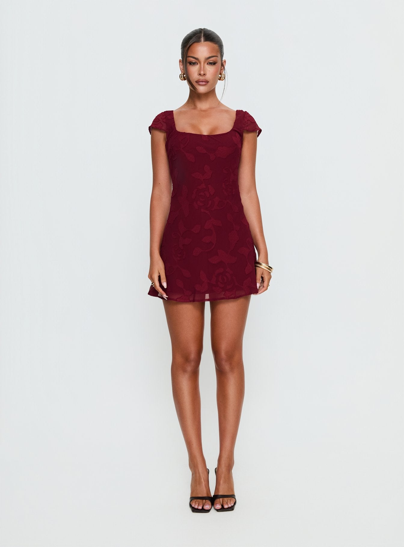 Lucienna Polka Dot Mini Dress Burgundy Floral | Princess Polly Lucienna Polka Dot Mini Dress Burgundy Floral | Princess Polly