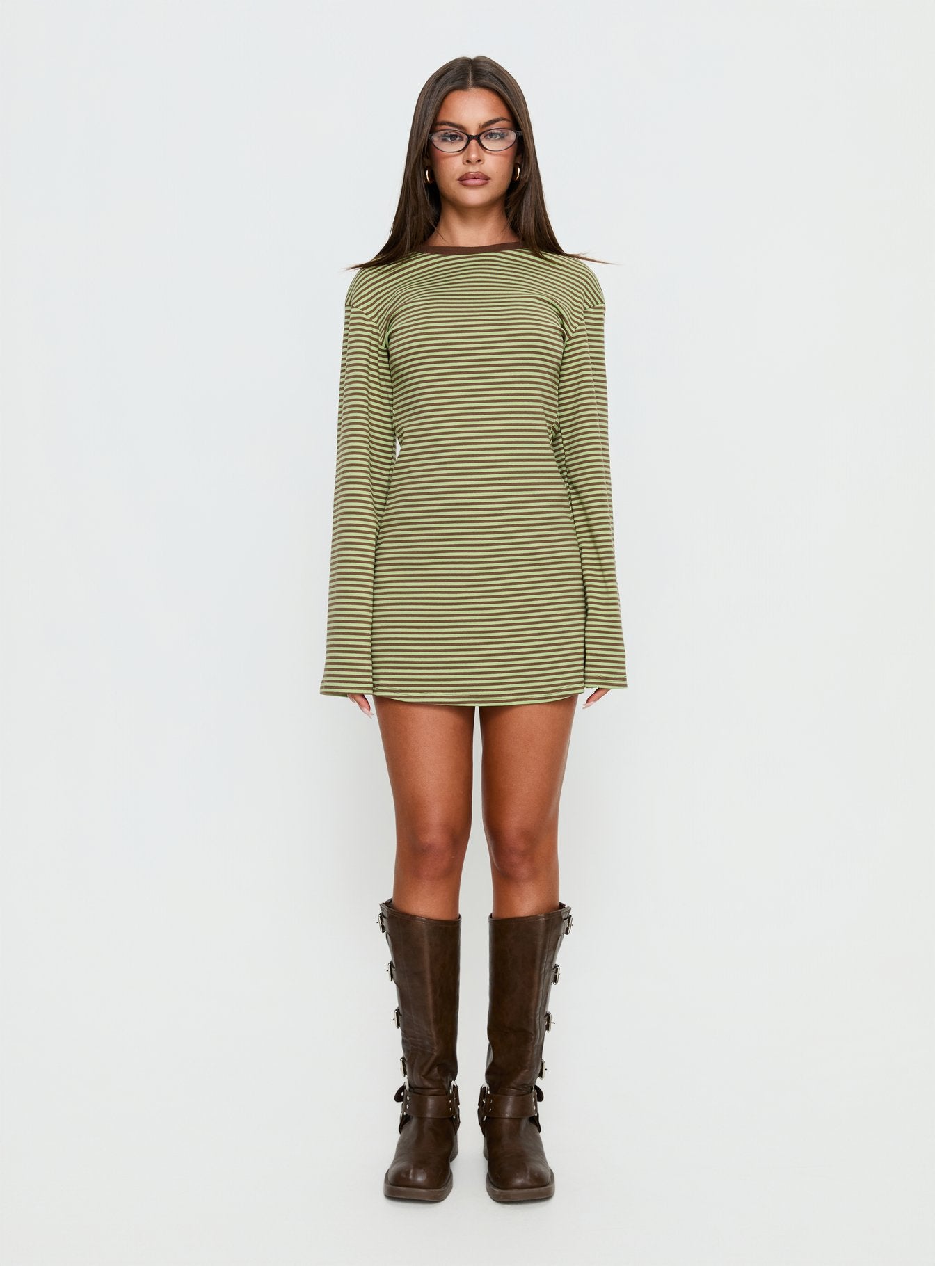 green and white long sleeve dress 100% Cotton Forest Green Plaid Mini Dress - All Dresses main image 0