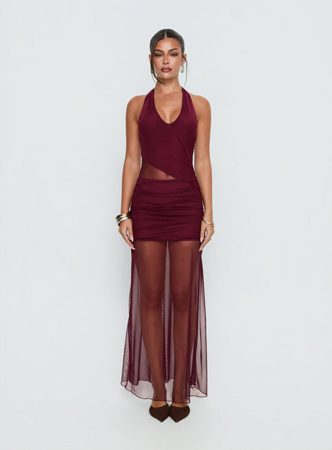 maroon halter top dress Burgundy Halter Neck Chiffon Bridesmaid Dress with Pleated Bodice - Burgundy Bridesmaid Dresses - Multiple Color