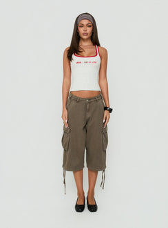 1800 Get A Life Graphic Racer Back Tank Grey / Red