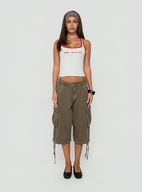 1800 Get A Life Graphic Racer Back Tank Grey / Red