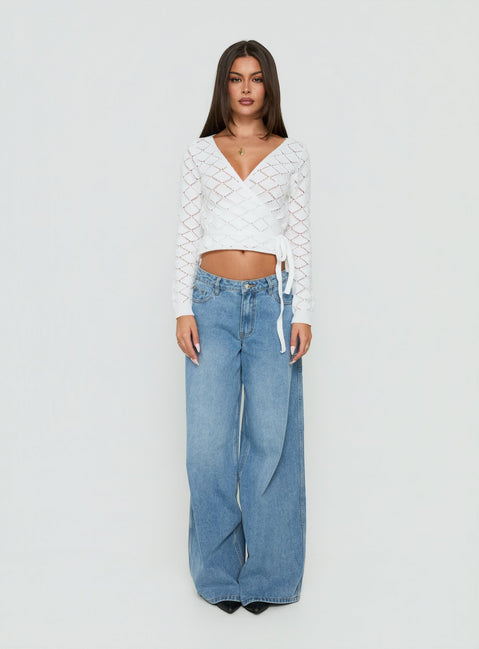 Lesla Crochet Wrap Cardigan White