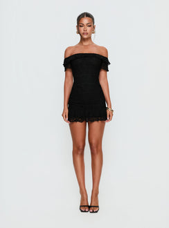 Bonnee Off Shoulder Lace Mini Dress | Black Bonnee Off Shoulder Lace Mini Dress | Black