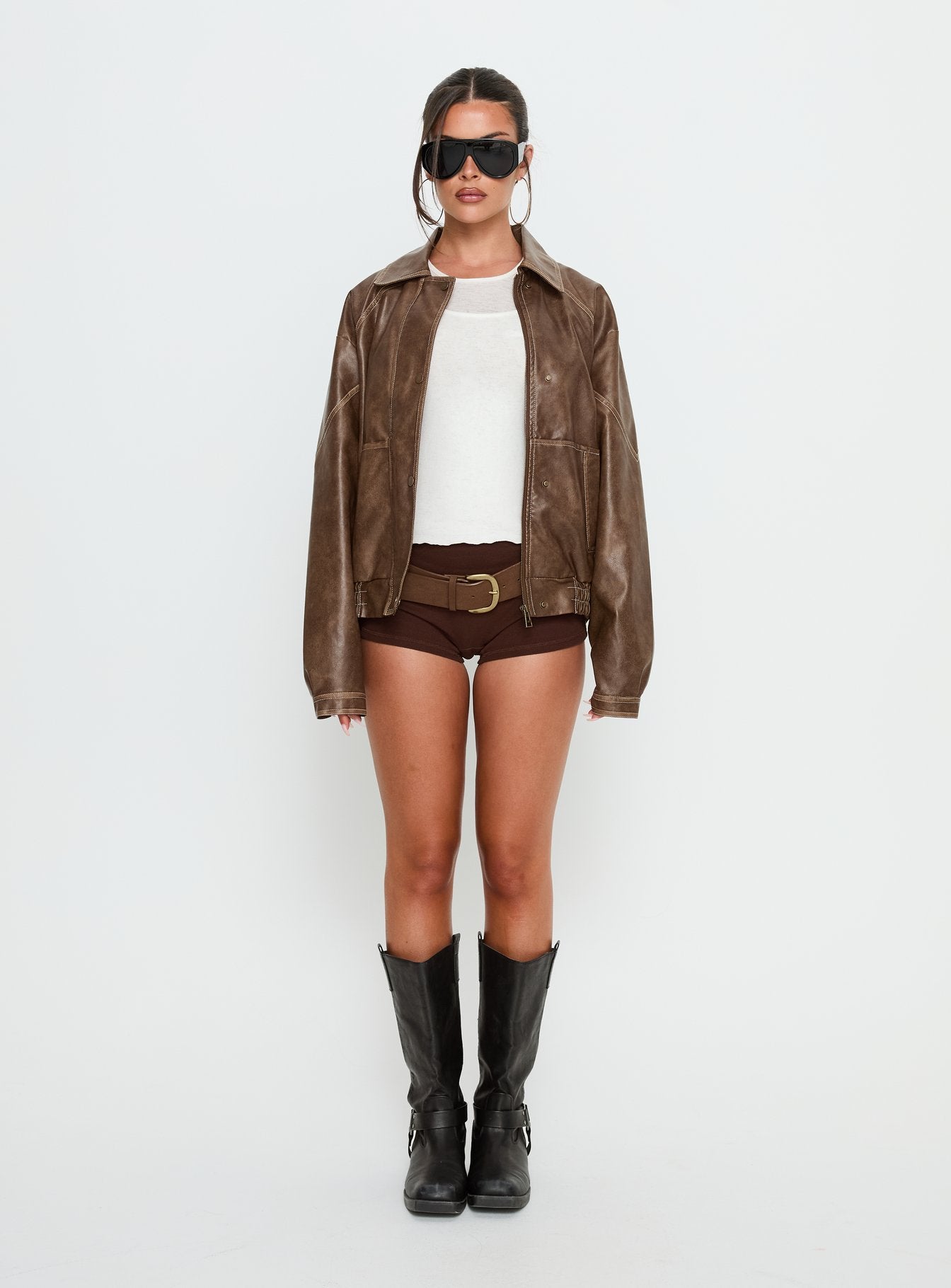 Jaxton Faux Leather Jacket Light Brown | Princess Polly