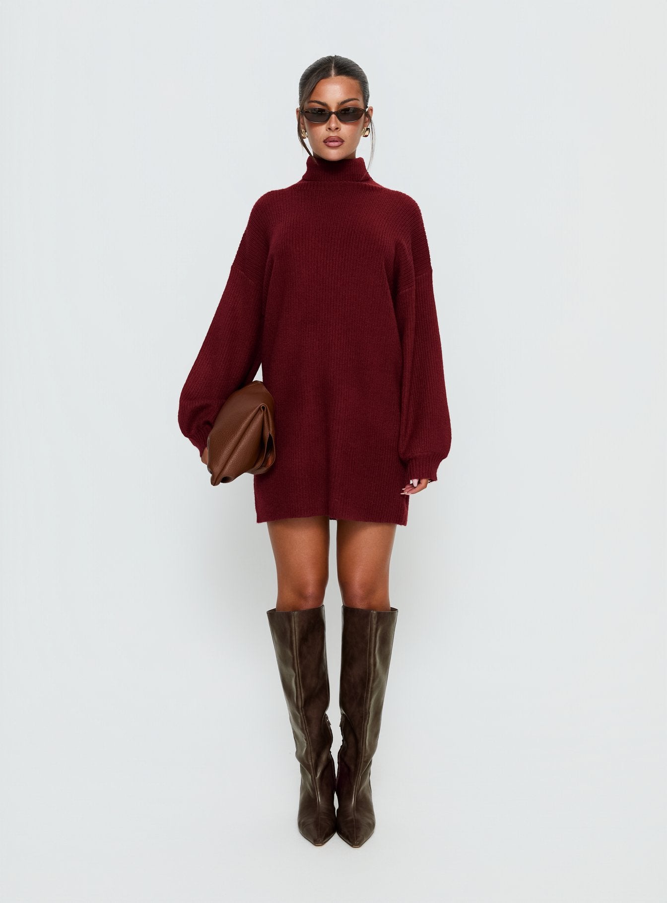 burgundy high neck mini dress Kaiia - Knit High Neck Skater Mini Dress - Women - Polyester/Acrylic/Wool/Spandex - XS