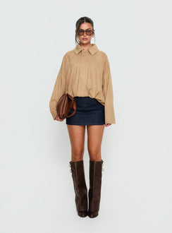 Enlightened Faux Suede Bomber Jacket Beige