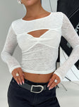 front view of model wearing Princess Polly Sandrine Twist Long Sleeve Top White Full Sleeves Scoop Neck 