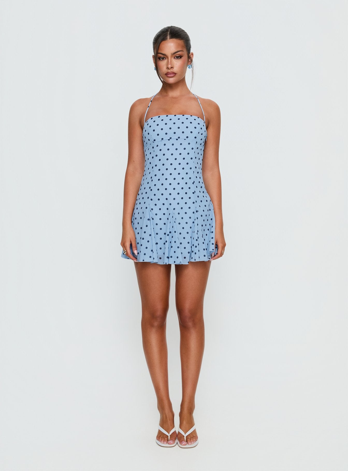 Delamere Mini Dress Blue / Navy Polka | Princess Polly Delamere Mini Dress Blue / Navy Polka | Princess Polly