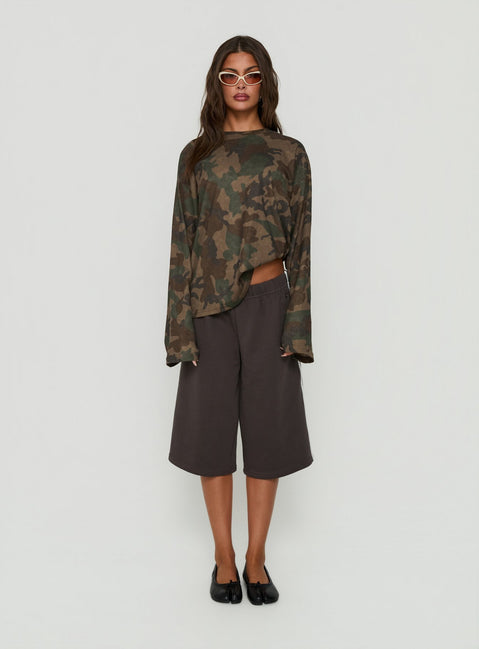 Arlla Waffle Jersey Long Sleeve Top Camo