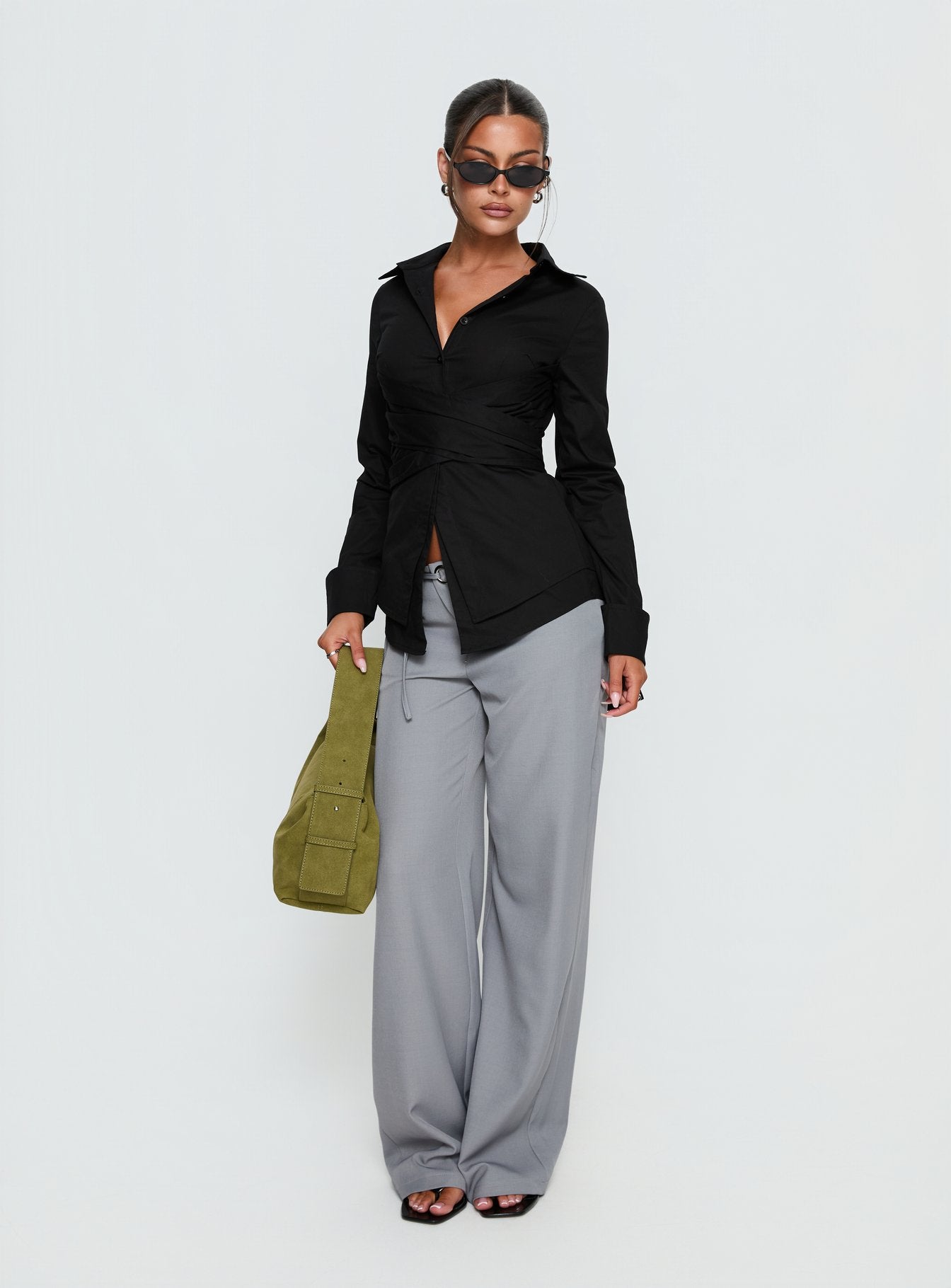 Shapeshifter Twist Long Sleeve Shirt Black | Princess Polly