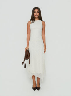 Enzina Lace Hanky Hem Maxi Dress Cream