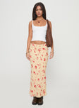   side view of model wearing Princess Polly Mangoes Maxi Skirt Cream Maxi 