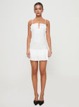 front view of model wearing Princess Polly Lindstrom Mini Dress White Square Neck 