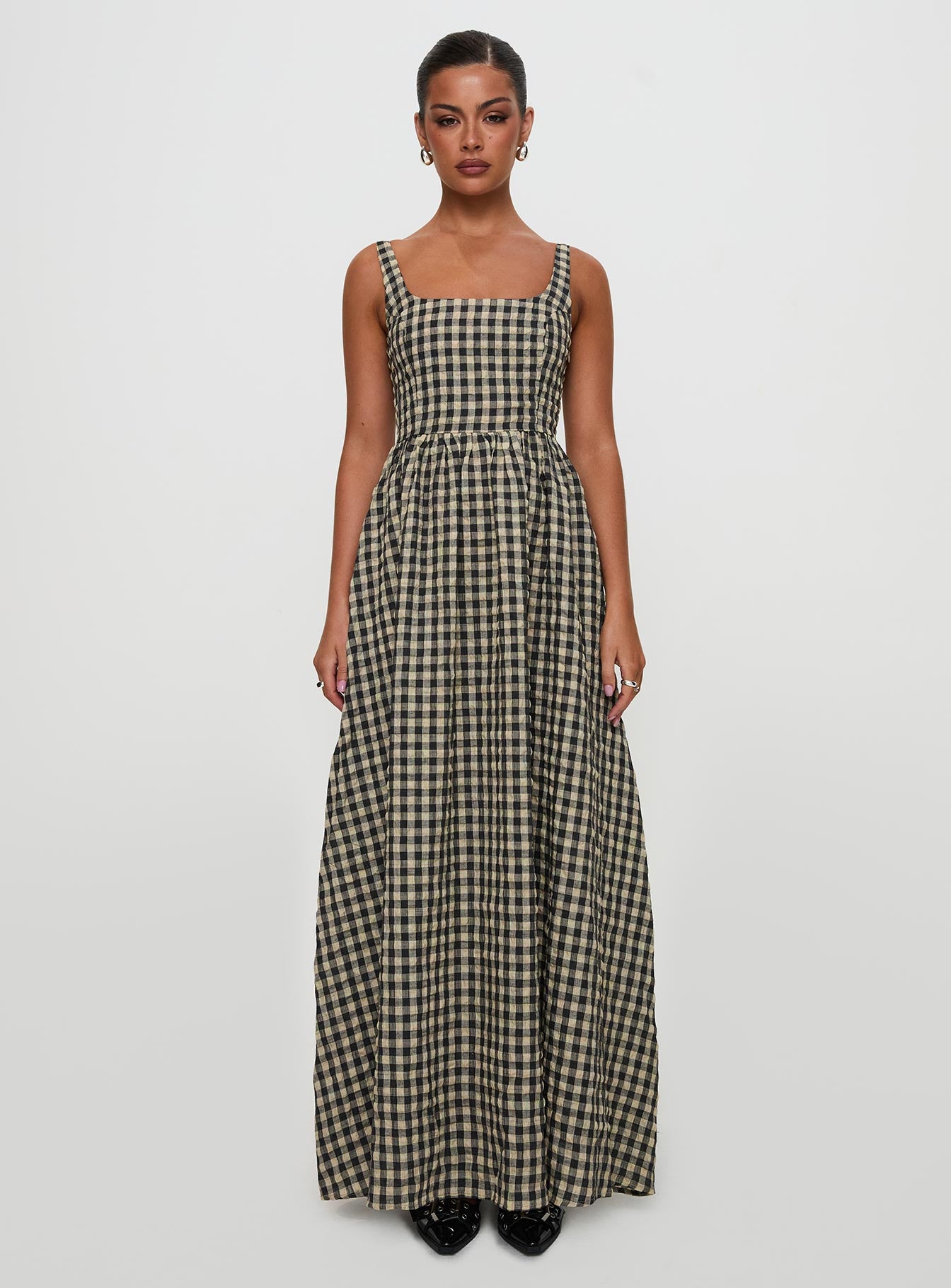 Cartmel Check Maxi Dress Black / Cream Tall | Princess Polly