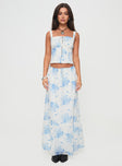   front view of model wearing Princess Polly Modern Girl Maxi Skirt White / Blue Floral Maxi 